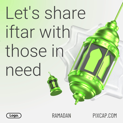 Ramadan 3D Post Design About Sharing  The Charitty with Mosque and Islamic Lantern 3D Template