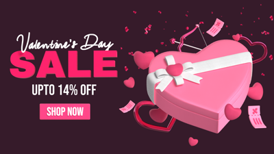 Valentine Sale Post With Heart Shape Gift Box  3D Template