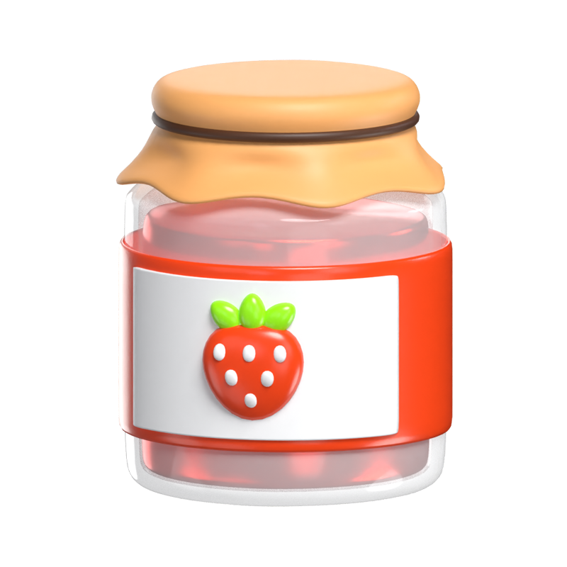 3D Strawberry Jam Jar Sweet Berry