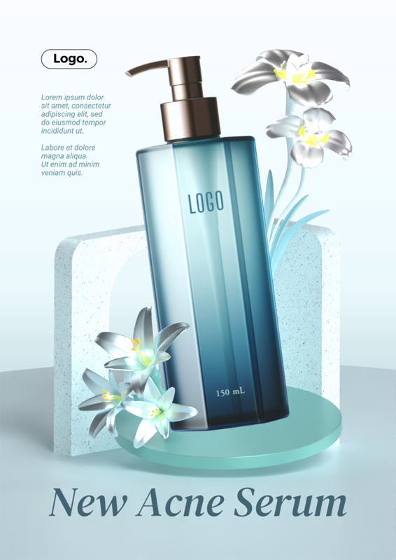 Cold Vibes Product Display for Beauty Product with Podium, A Product and Flowers 3D Poster