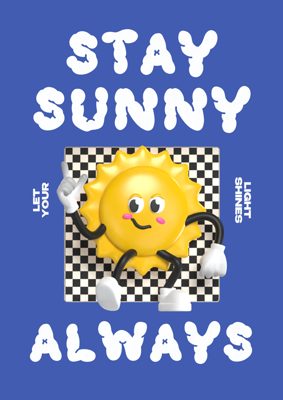 Fun 3D Poster Artwork With Cute Retro Sun Character Template 3D Template