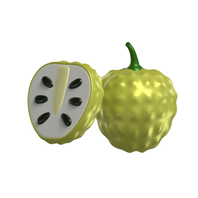 3D Custard Apple Model Whole Fruit And A Sliced One 3D Graphic