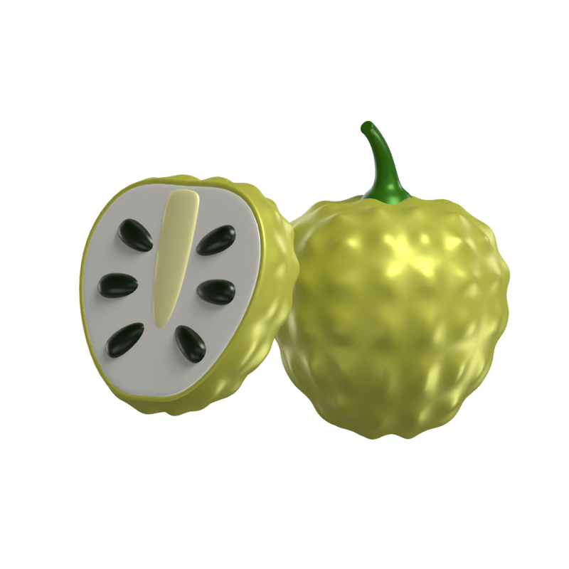 3D Custard Apple Model Whole Fruit And A Sliced One 3D Graphic