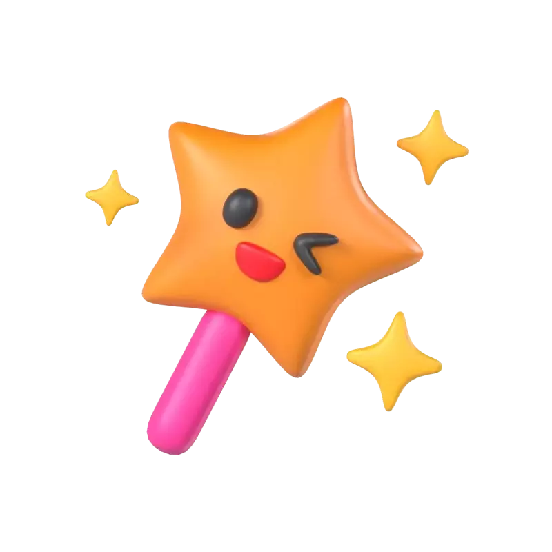 3D Fairy Wand Model With Sparkling Winking Face 3D Graphic