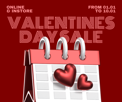 Valentines Day Sale Calendar Red Background Theme Marketing Post 3D Template