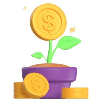 Investment Plant with Dollar Coins Around 3D Illustration