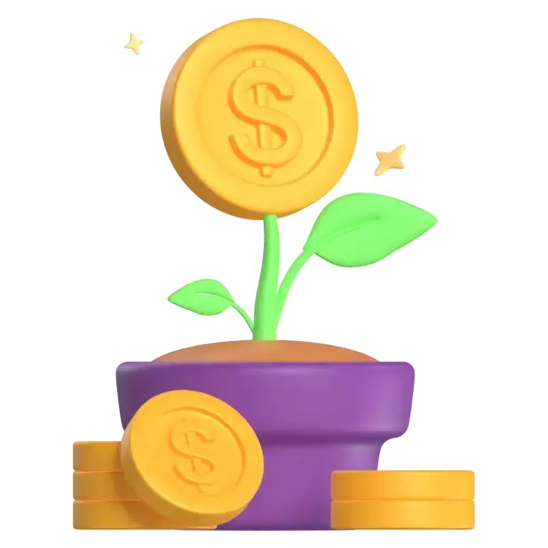 Investment Plant with Dollar Coins Around 3D Illustration