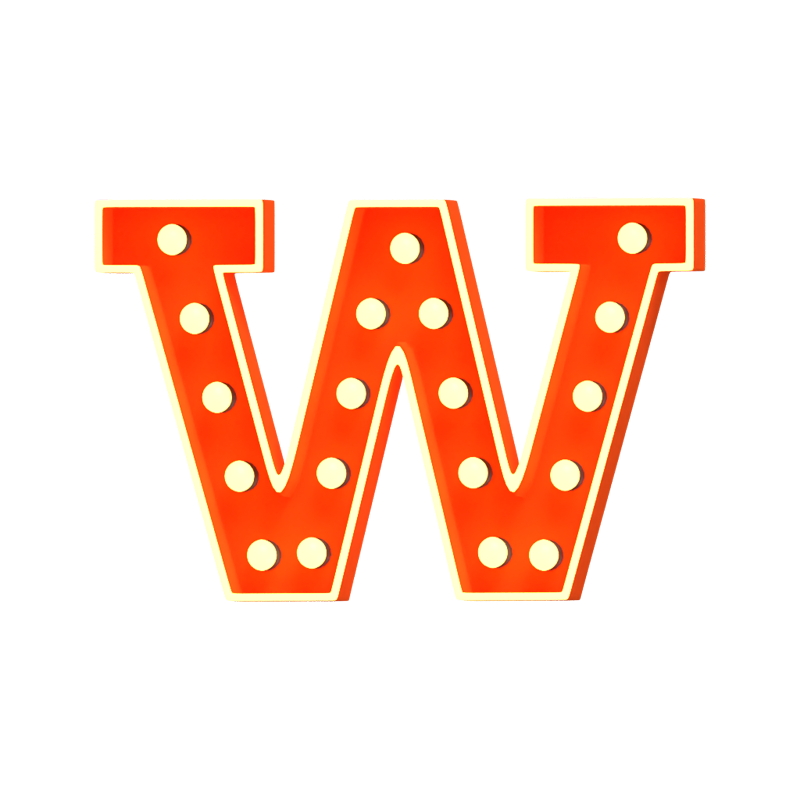 W Letter 3D Shape Marquee Lights Text 3D Graphic