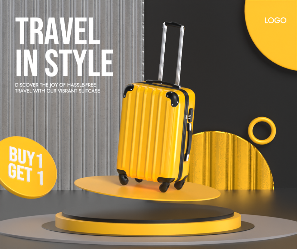 Travel In Style Travel Suitcase With 3D Shape Podium Black Yellow 3D Template