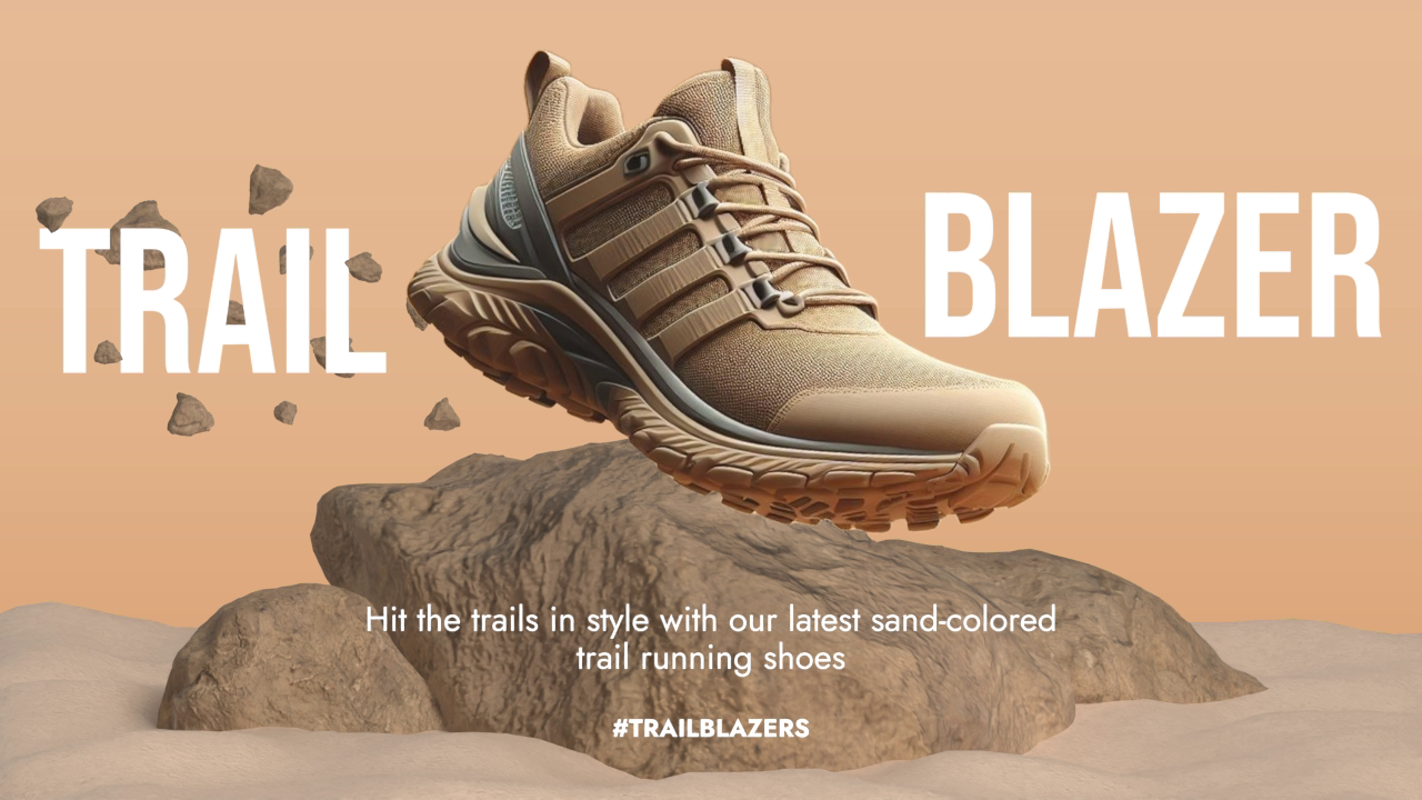 Sand Dune Trail Running Shoes Advertising Web Banner 3D Template