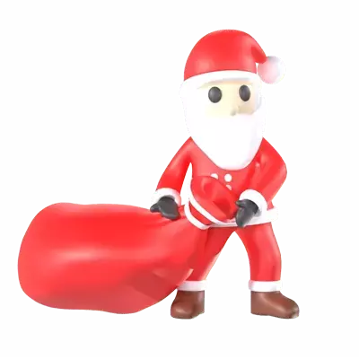 Santa Dragging A Gift Sack 3D Graphic