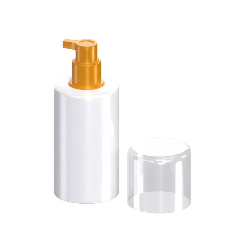 3D Liquid Pump Bottle Cylindrical Shape With Short Nozzle & Cap Aside 3D Graphic
