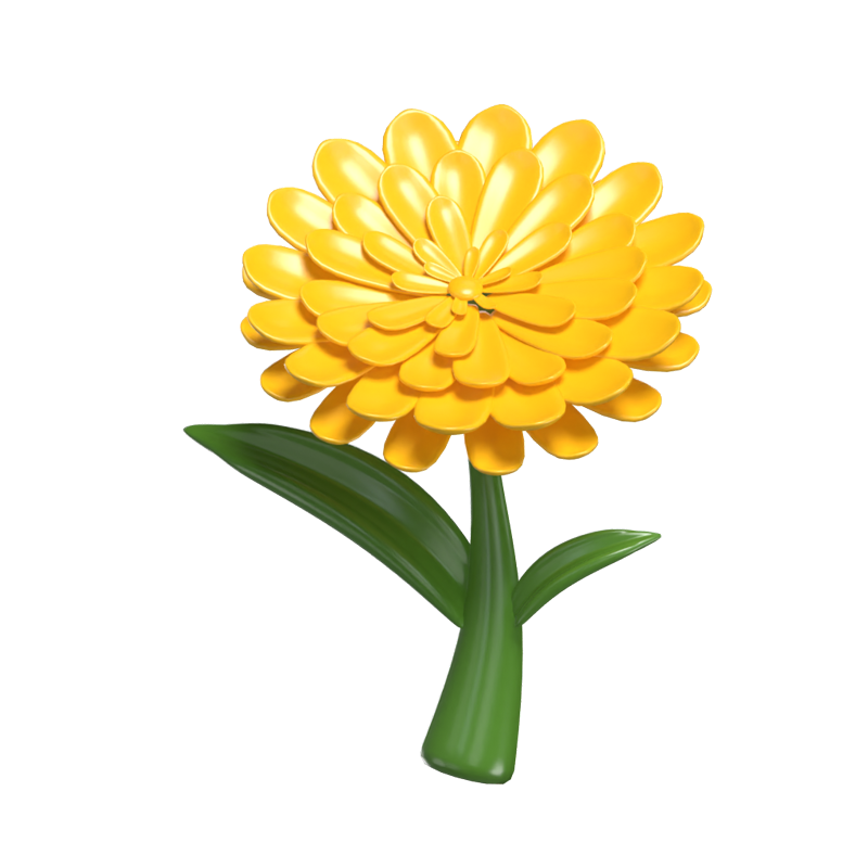 3D Zinnia Cute Yellow Cheerful Floral Delight 3D Graphic