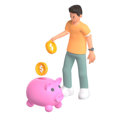 Feeding Piggy Bank 3D Illustration