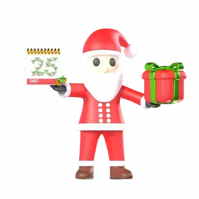 Santa With Caledar And Gift 3D Graphic
