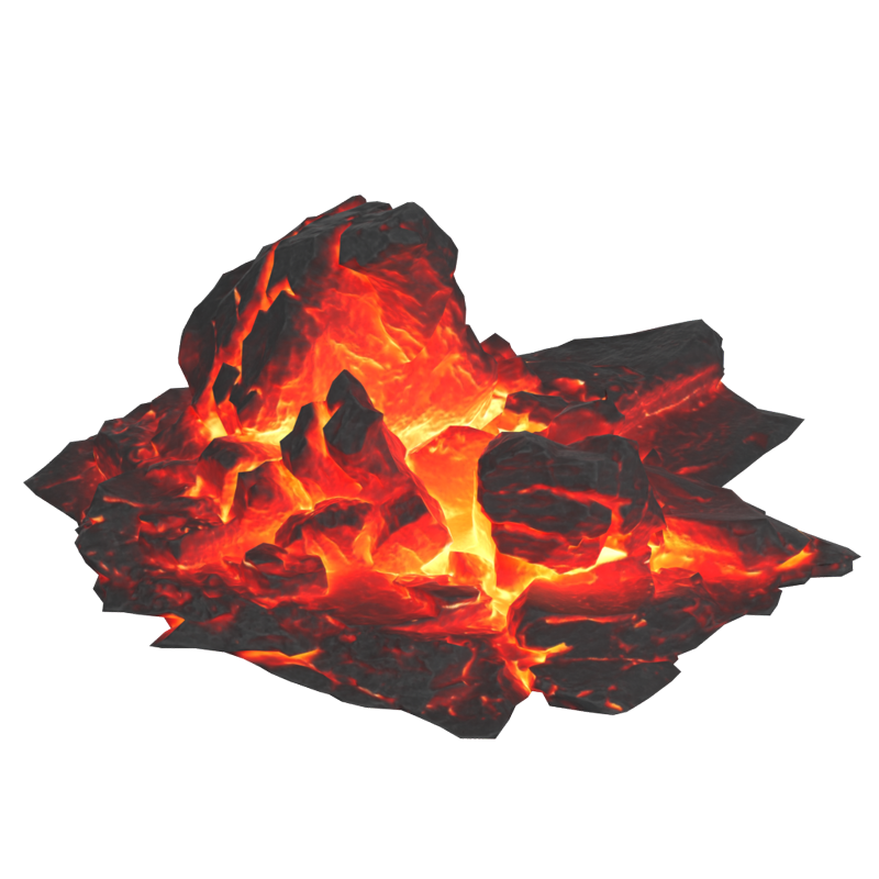 Modelo 3D de roca volcánica puntiaguda con flujo de lava brillante