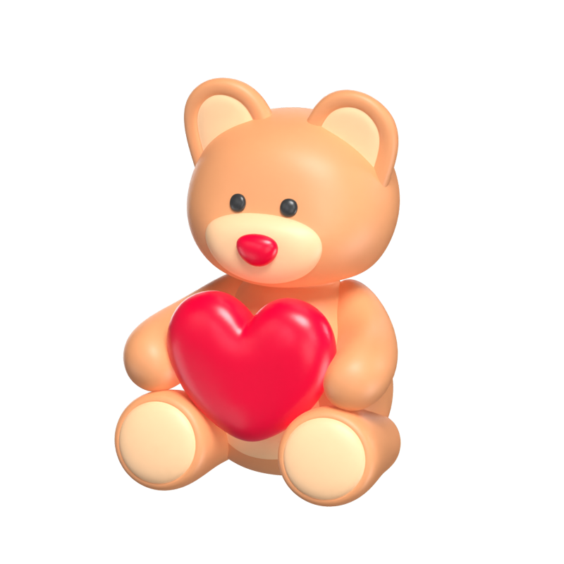 Bear With Heart 3D Illustration For Valentine's Day