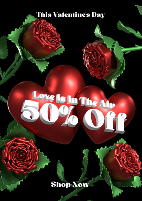 Metallic Roses And Heart Valentines Day Sale Off Y2K Style Banner Love Couples 3D Template