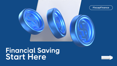 Financial Saving Template With Blue Coins And White Shape On Blue Background 3D Template