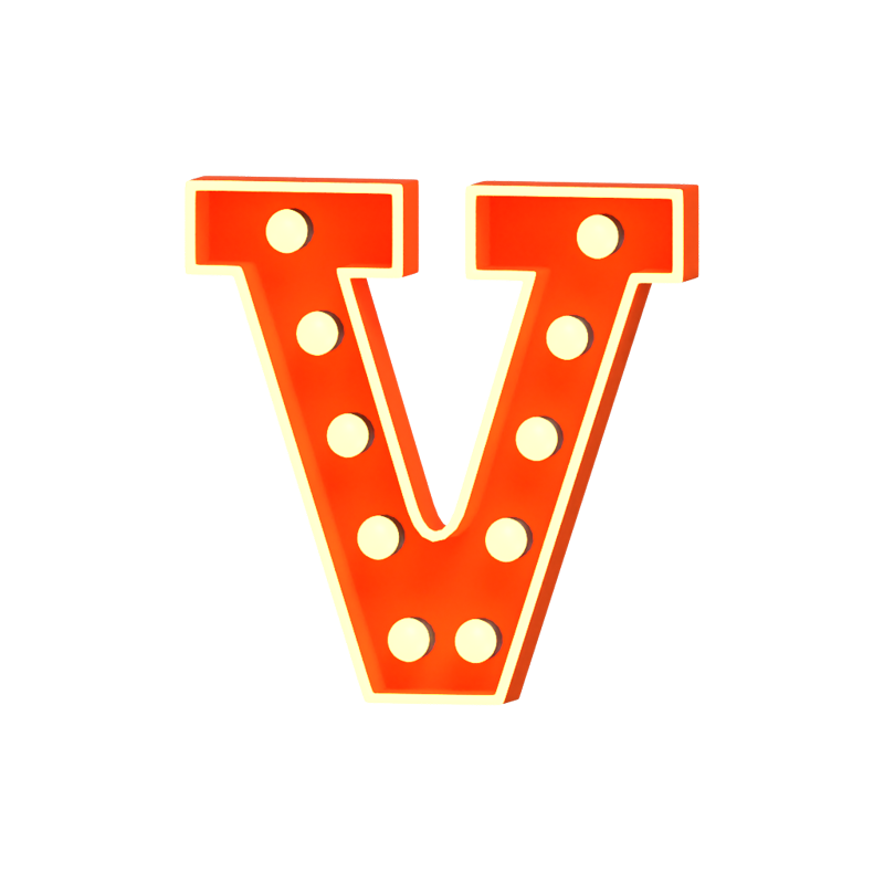 V Letter 3D Shape Marquee Lights Text 3D Graphic