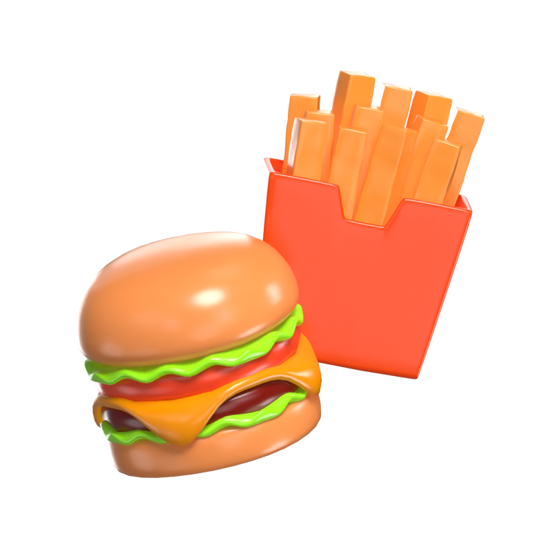 3D Burger And French Fries Model Fast Food Quick And Tasty 3D Graphic