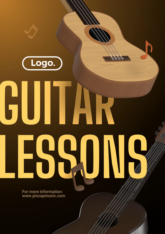 3D Poster for Guitar Lessons with Two Guitars 3D Template