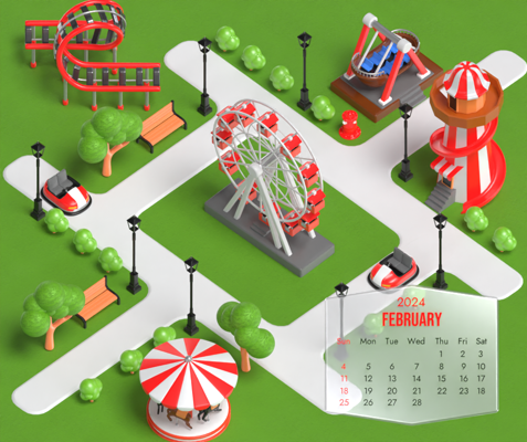 3D Themed Park Calendar 3D Template