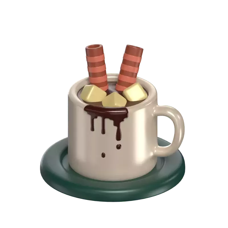 Hot Chocolate In A Mug With Two Wafer Rolls 3D Model 3D Graphic