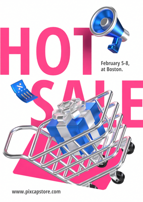 Hot Sale Flyer with Trolley, Gift Box, Voucher, and Megaphone 3D Template
