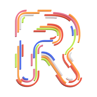 R Letter 3D Shape Stripe Text 3D Graphic
