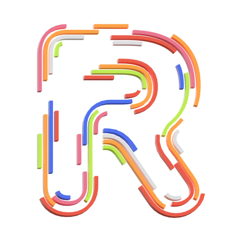 R Letter 3D Shape Stripe Text 3D Graphic