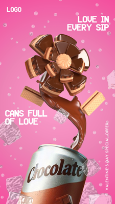Chocolate Canned Drink With 3D Chocolate And Waffer Form Flower Shapes Valentine Promotion 3D Template