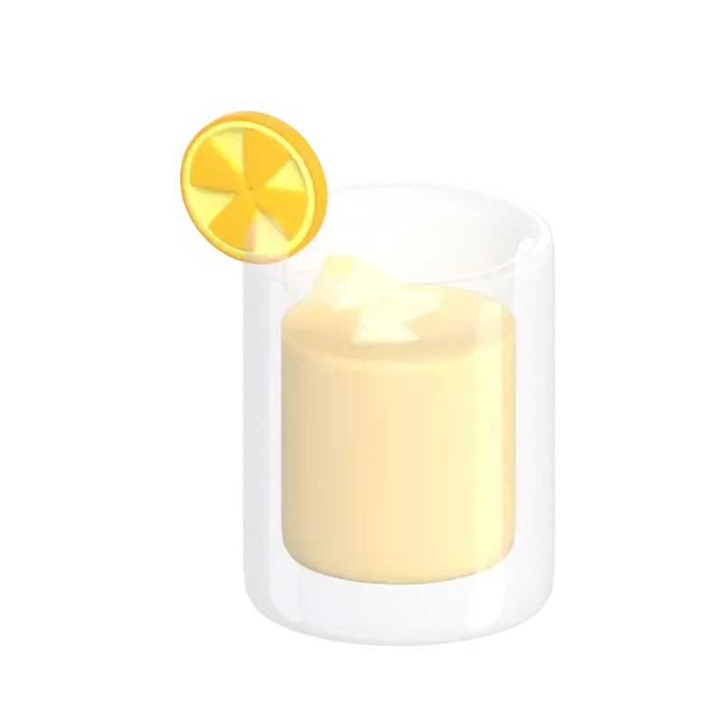 3D Lemonade Inside A Glass With Ice Cubes And Sliced Lemon Decoration 3D Graphic