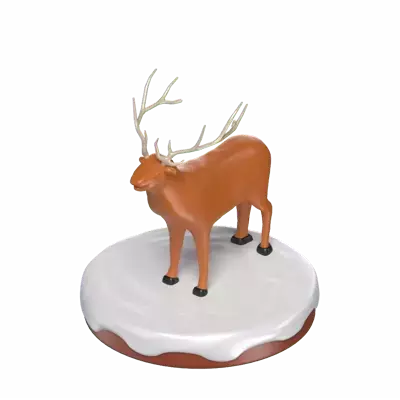3D Reindeer On Round Base With Snow 3D Graphic