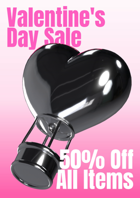 Valentines Day Sale Hot Air Balloon Metallic Gradient Hot Pink Poster 3D Template