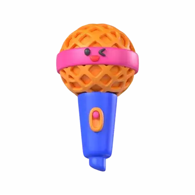3D Microphone Model With Winking Face 3D Graphic