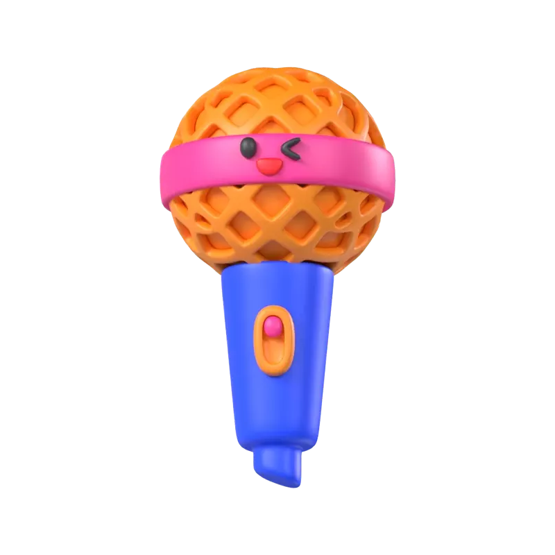 3D Microphone Model With Winking Face 3D Graphic