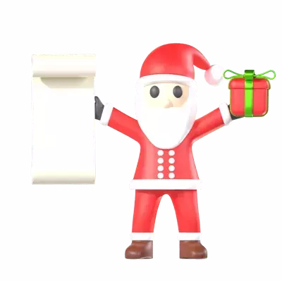 Santa With A Gift And List 3D Graphic