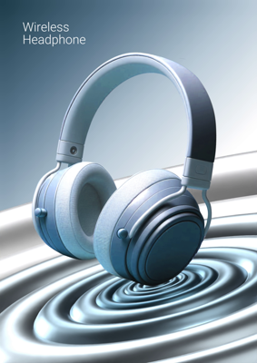 Simple Headphone Ads on the Wave Podium 3D Poster 3D Template