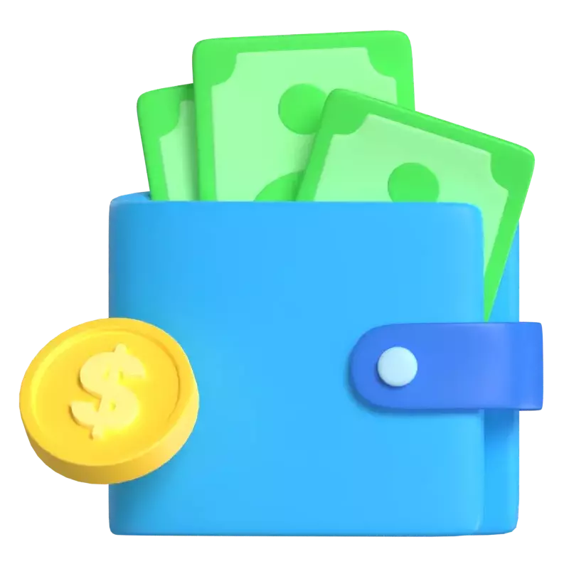 A Wallet Containing Banknotes and Coins 3D Illustration