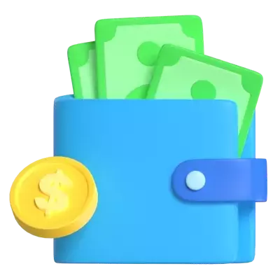 A Wallet Containing Banknotes and Coins 3D Illustration