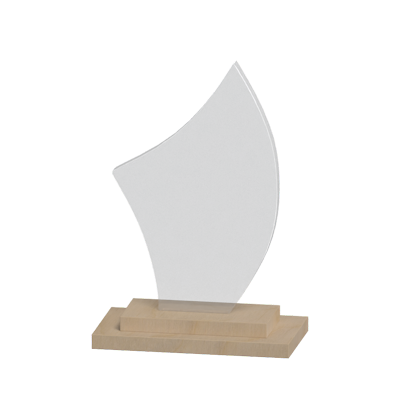 Organic Shape Glass Award On Wooden Plaque 3D Model 3D Graphic