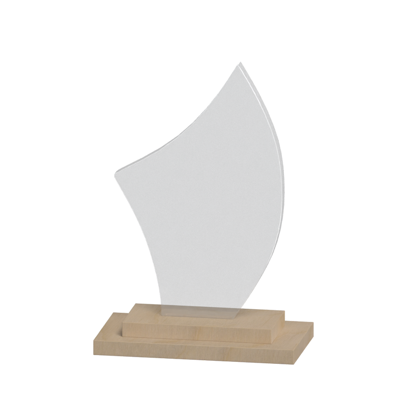 Organic Shape Glass Award On Wooden Plaque 3D Model 3D Graphic