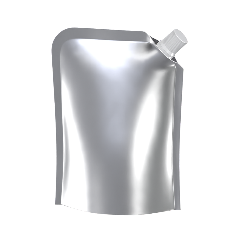 3D breite Aluminiumfolie Beutel Tasche mit Kappe auf Ecke und abgerundeten Rand 3D Graphic