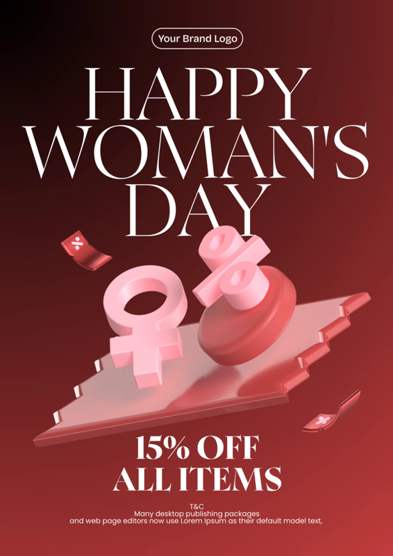 Happy Woman's Day Promotion Sale Poster With Pink Elements 3D Template