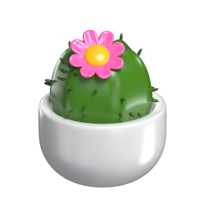 3D Cactus Cute Flower In Pot Desert Floral Charm 3D Graphic