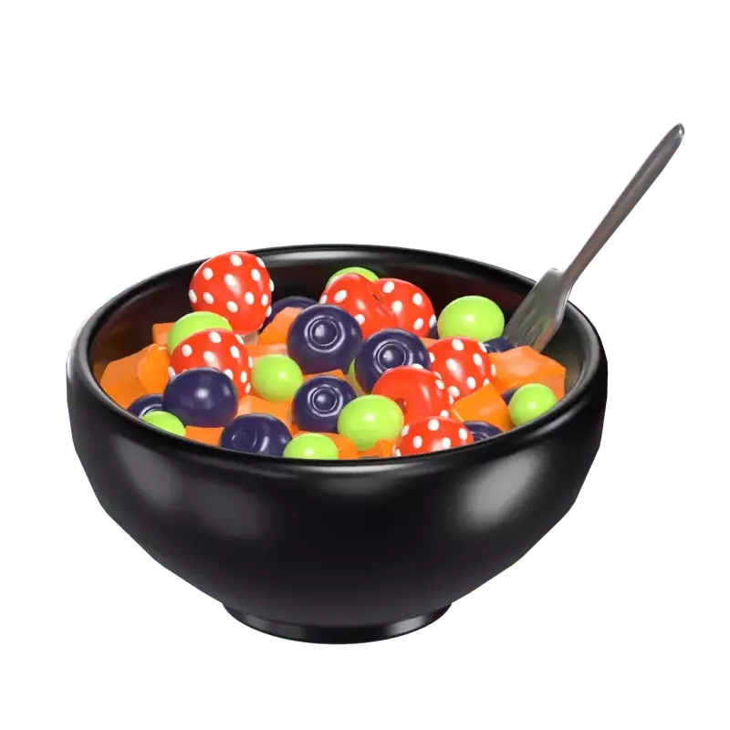 3D Fruit Salad Bowl In A Black Bowl 3D Graphic