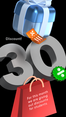 Discount Announcement with Huge Illustration of Shopping Stuff 3D Template