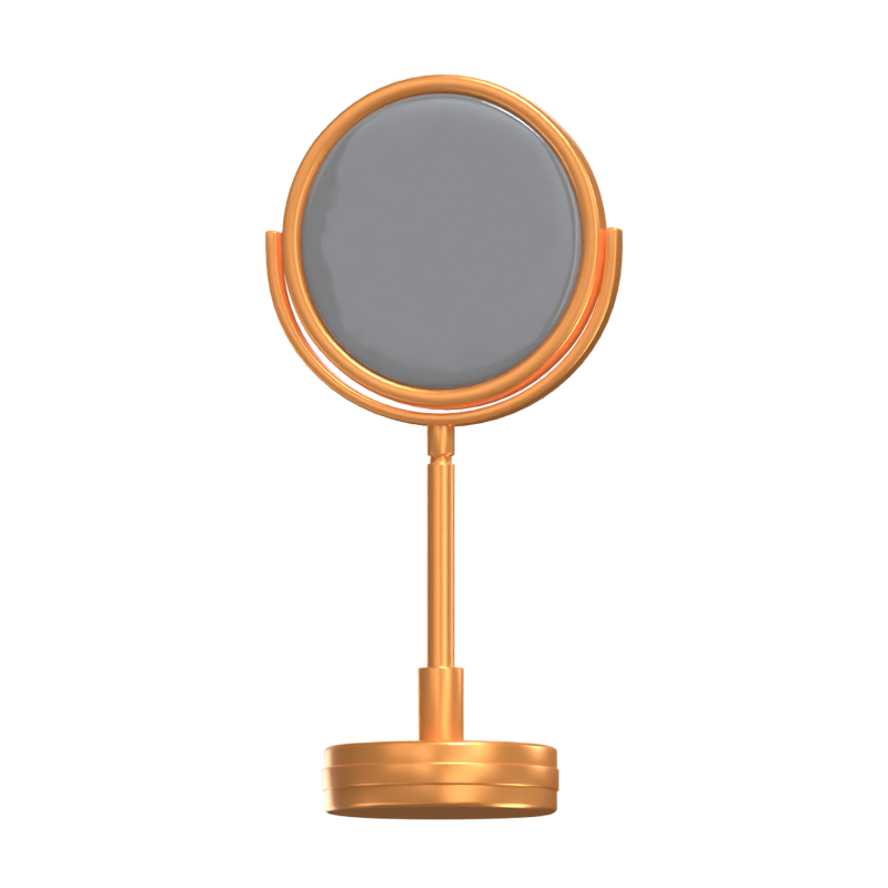 3D Desk Mirror With Gold Frame Elegance In Reflection 3D Graphic