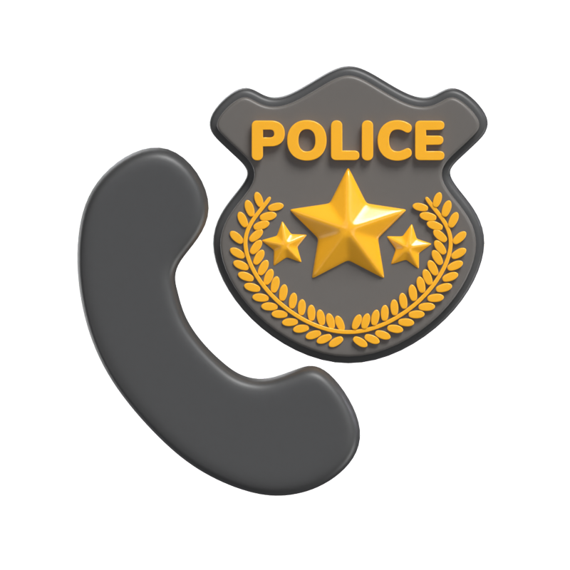 Police Call 3D Model Illustrated With Badge And Phone Icons 3D Graphic